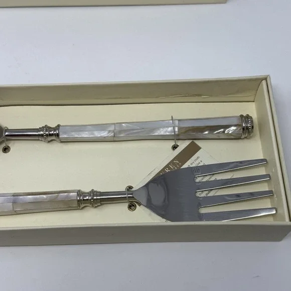 Ralph Lauren 2 Piece Salad Serving Set Spoon Fork Mother Of Pearl Silverware - Picture 4 of 7
